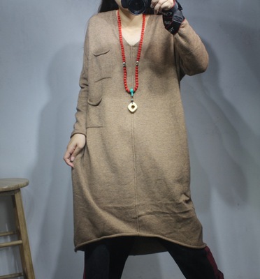 2019年秋冬新品简约时尚百搭休闲宽松羊绒衫 长款针织毛衣连衣裙|ms