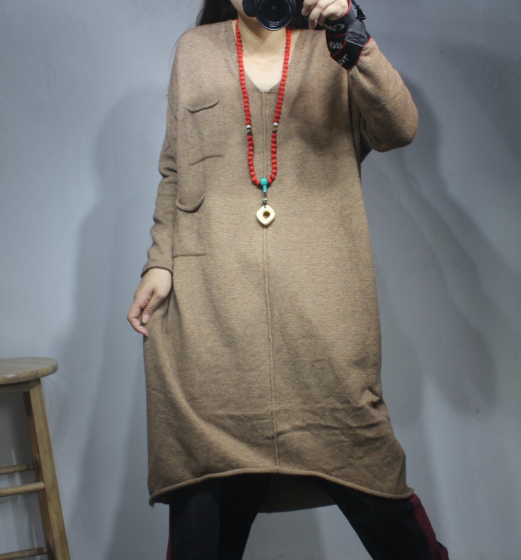 2019年秋冬新品简约时尚百搭休闲宽松羊绒衫 长款针织毛衣连衣裙|ms