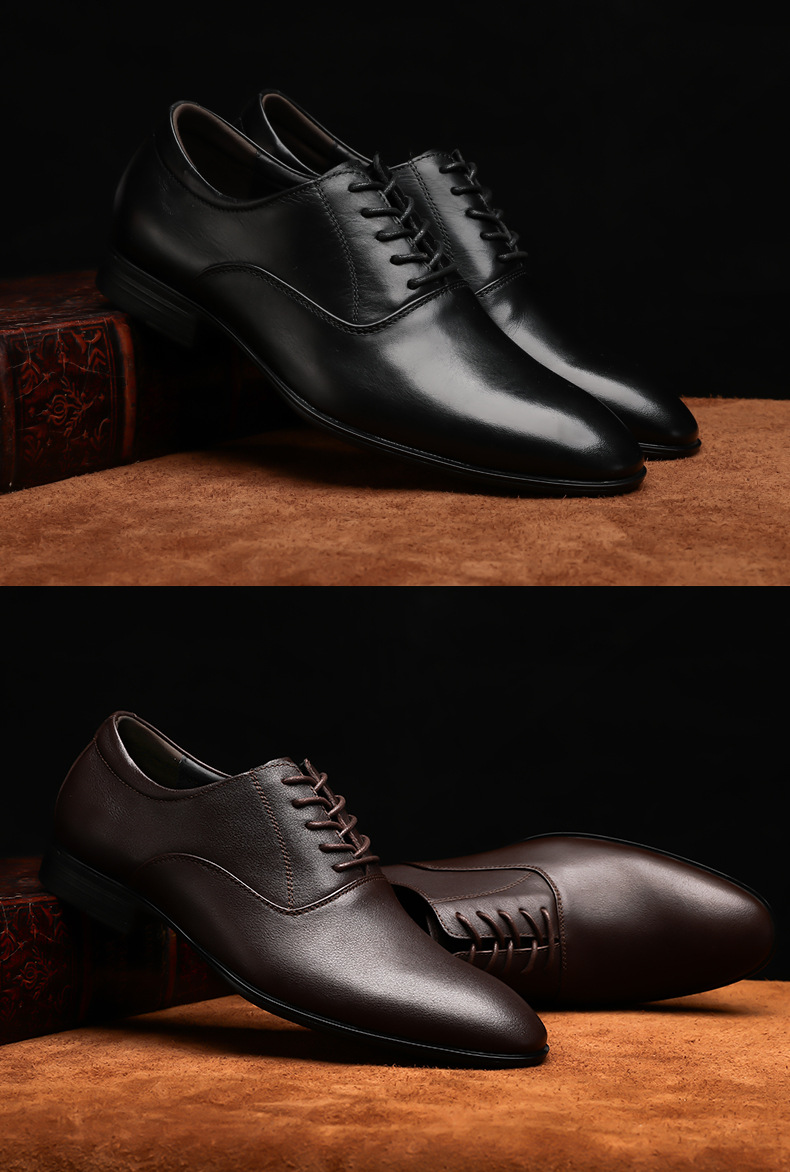 Men's Shoes Large Size Solid Color Elegant Men's Pointed Formal Wear Small White Leather Shoes Lace-up Single Shoes_vogvips.com