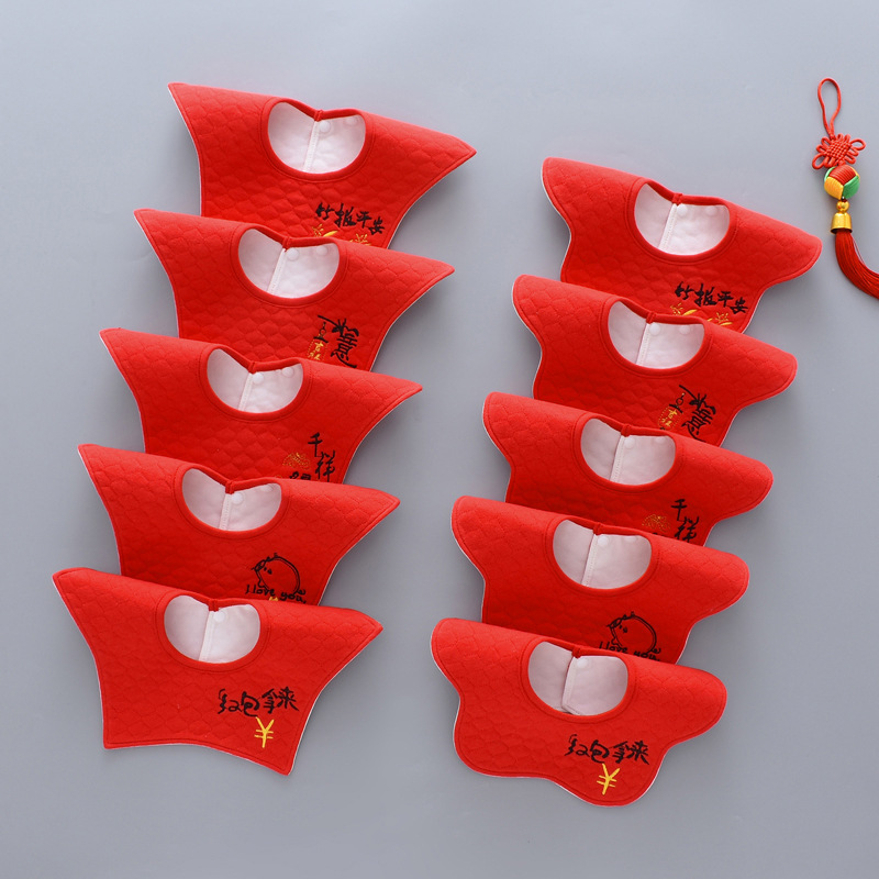 Baby red bib warm waterproof baby cotton bib 360 degree waterproof saliva towel factory wholesale