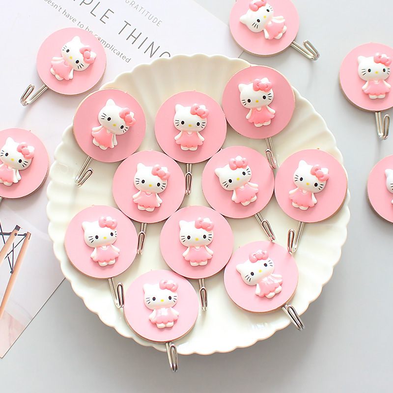 Cute Cartoon Pink Girl's Heart Creative Home Kitchen Wooden Strong Adhesive Wall Hook for Door