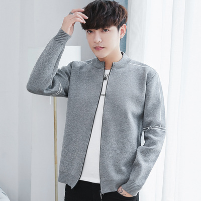 2019秋季新款男士针织衫韩版夹克休闲男装青年时尚上衣外套潮流