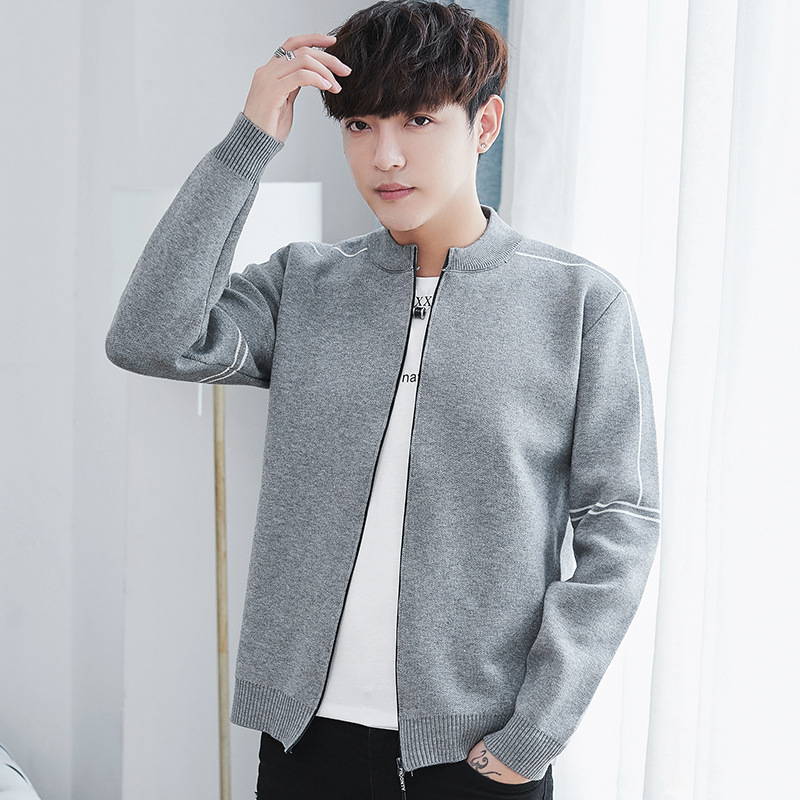 2019秋季新款男士针织衫韩版夹克休闲男装青年时尚上衣外套潮流