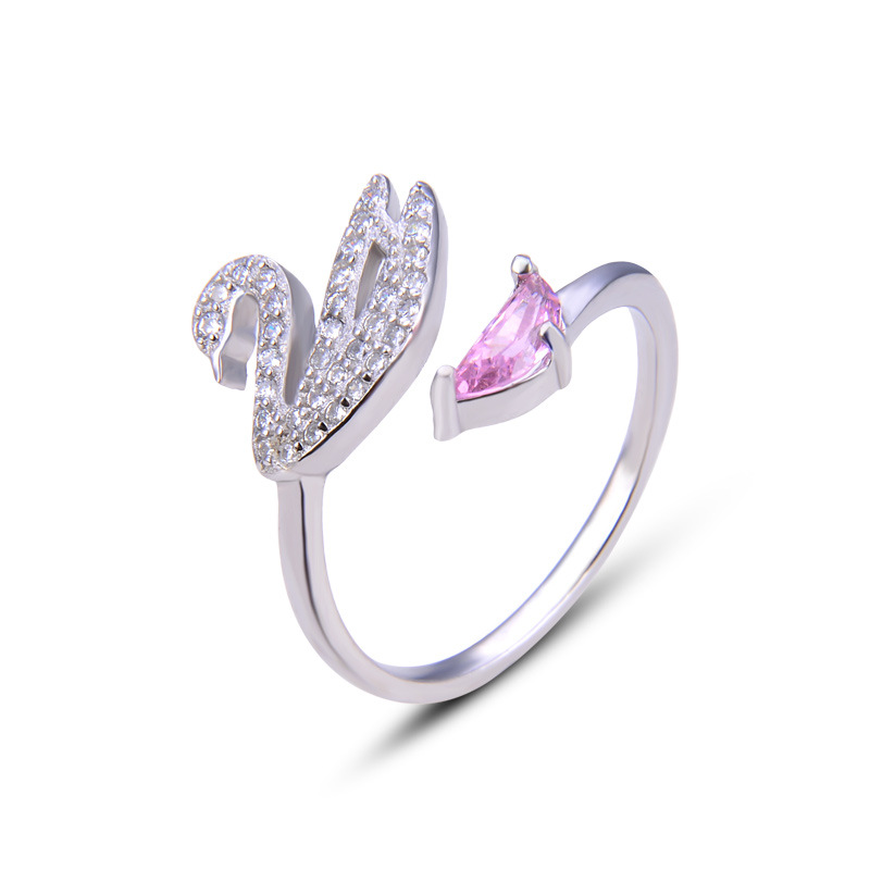 Diamante incrustado Pequeño Cisne s925 anillo de plata elegante estilo Chanel moda Shijia chica anillo abierto boca retráctil