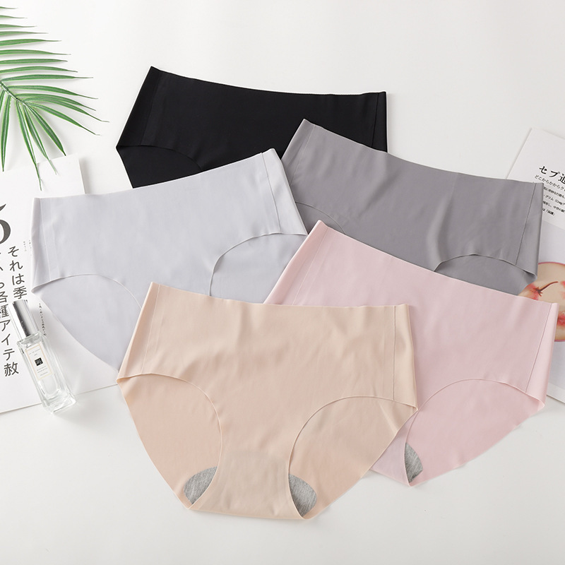 Japanese Matching Ice Silk Breathable Seamless Mid-Waist Underwear One-Piece Adhesive Pure Color Women's Briefs