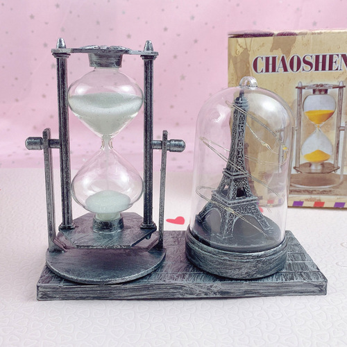 Creative Imitation Antique Quicksand Street Lamp Pen Holder Lantern Light Tower Student Gift White Hourglass Dual-color Small Night Light Ornament