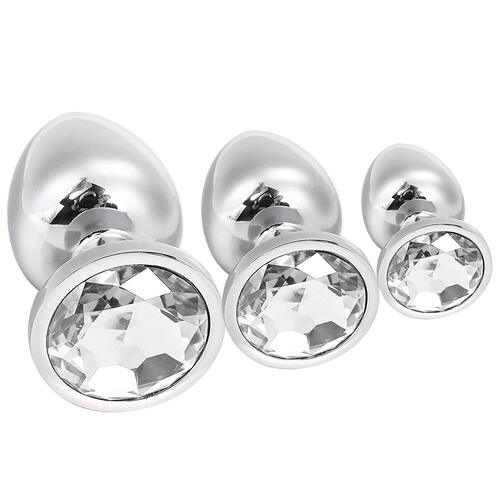 Aluminum alloy stainless steel anal plug, gemstone metal anal plug, silver solid male and female masturbation sex toy