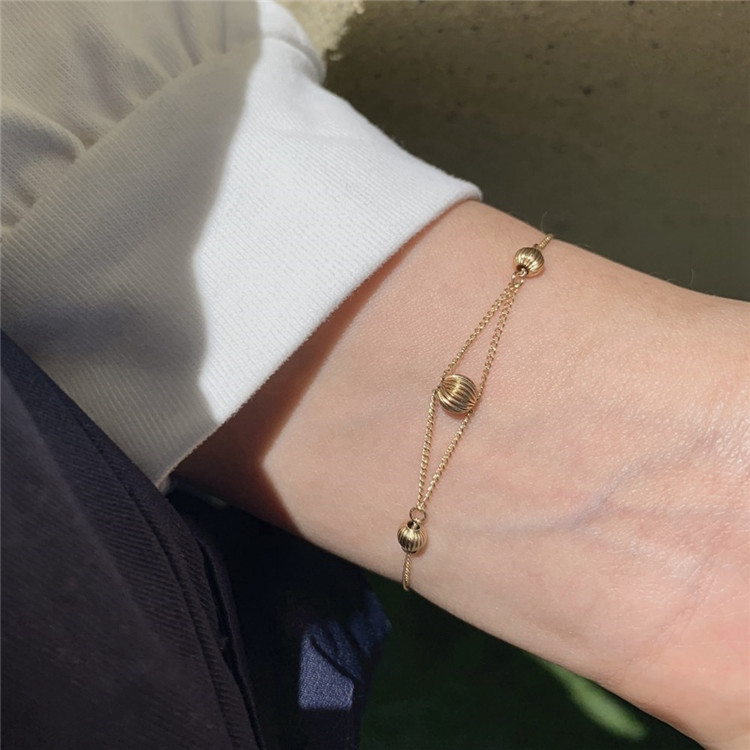 Light Luxury Versatile *Good Luck Small Ball Bracelet American 14K Gold-Plated Transfer Bead Bracelet Simple for Women