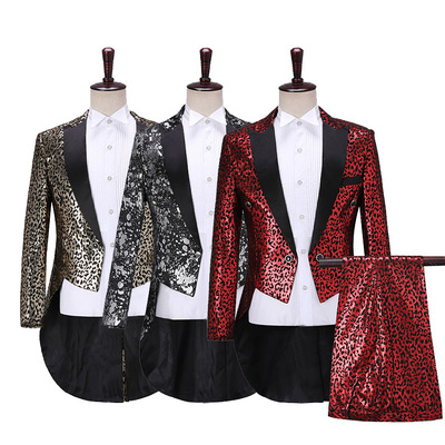 men's jazz dance suit blazers Men magic suit leopard print tuxedo set stage bel canto jazz dance performance dress