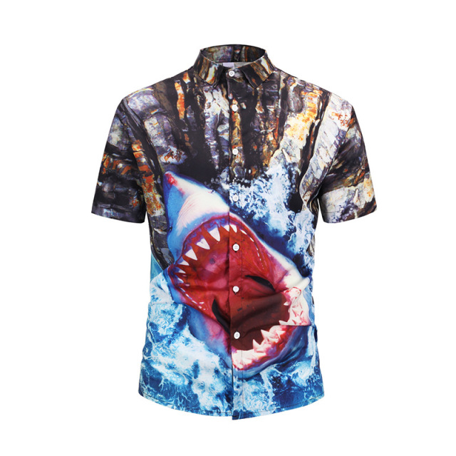 Summer Large Shark Shirts New Printed Short-sleeved Street Shirts