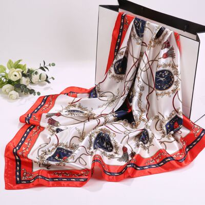 新款甜美日韩丝巾90CM仿真丝斜纹绳子流苏女士新款小方巾色丁围巾