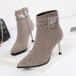 pointed high-heeled Martin boots Fine-heeled Suede zipper boots 