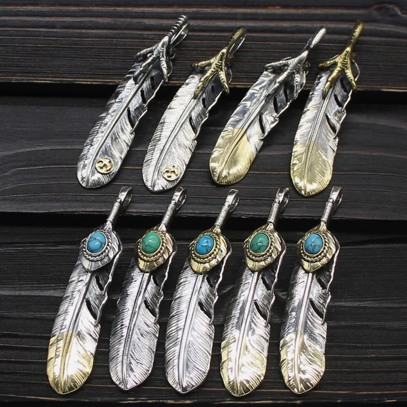 Silver potential S925 Sterling Silver Takahashi Talon Feather Gold leaf men and women Japan and South Korea fashion clothes collocation Aesthetic