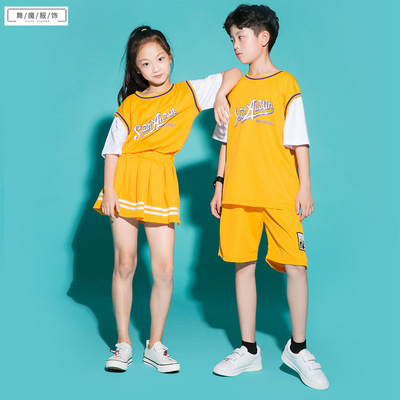 儿童运动服街舞套装男童嘻哈女童爵士舞篮球服装幼儿园啦啦操表演|ru