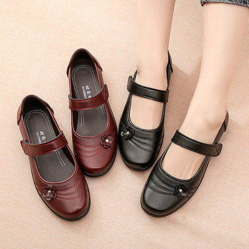 Spring New Arrival Mom’s Shoes with Velcro, Soft Sole, Mid-Heel Women's Shoes, Comfortable Flat Shoes with Shallow Toe for Elderly Women
