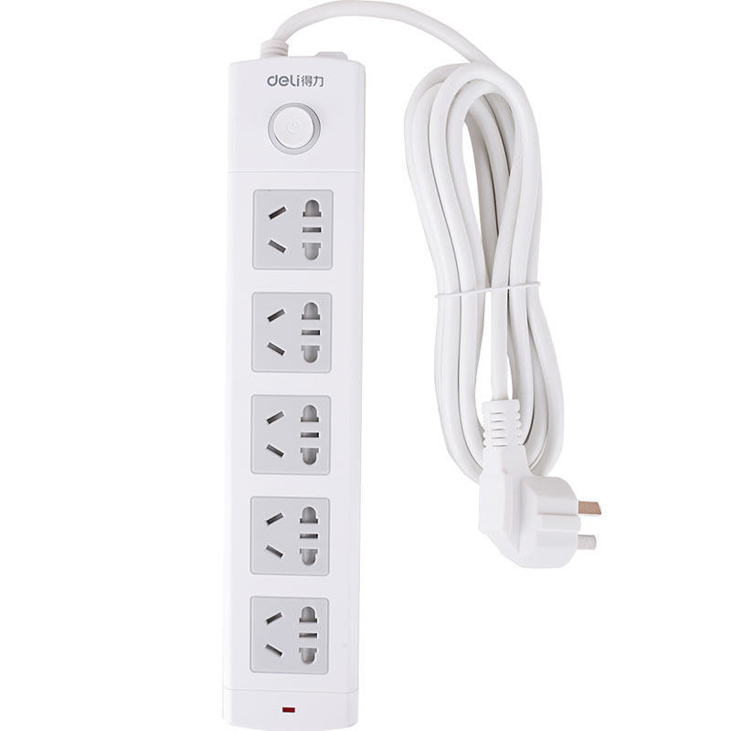 得力18204防触电拖线板5孔安全插座3米线插线板 接线板排插电插板