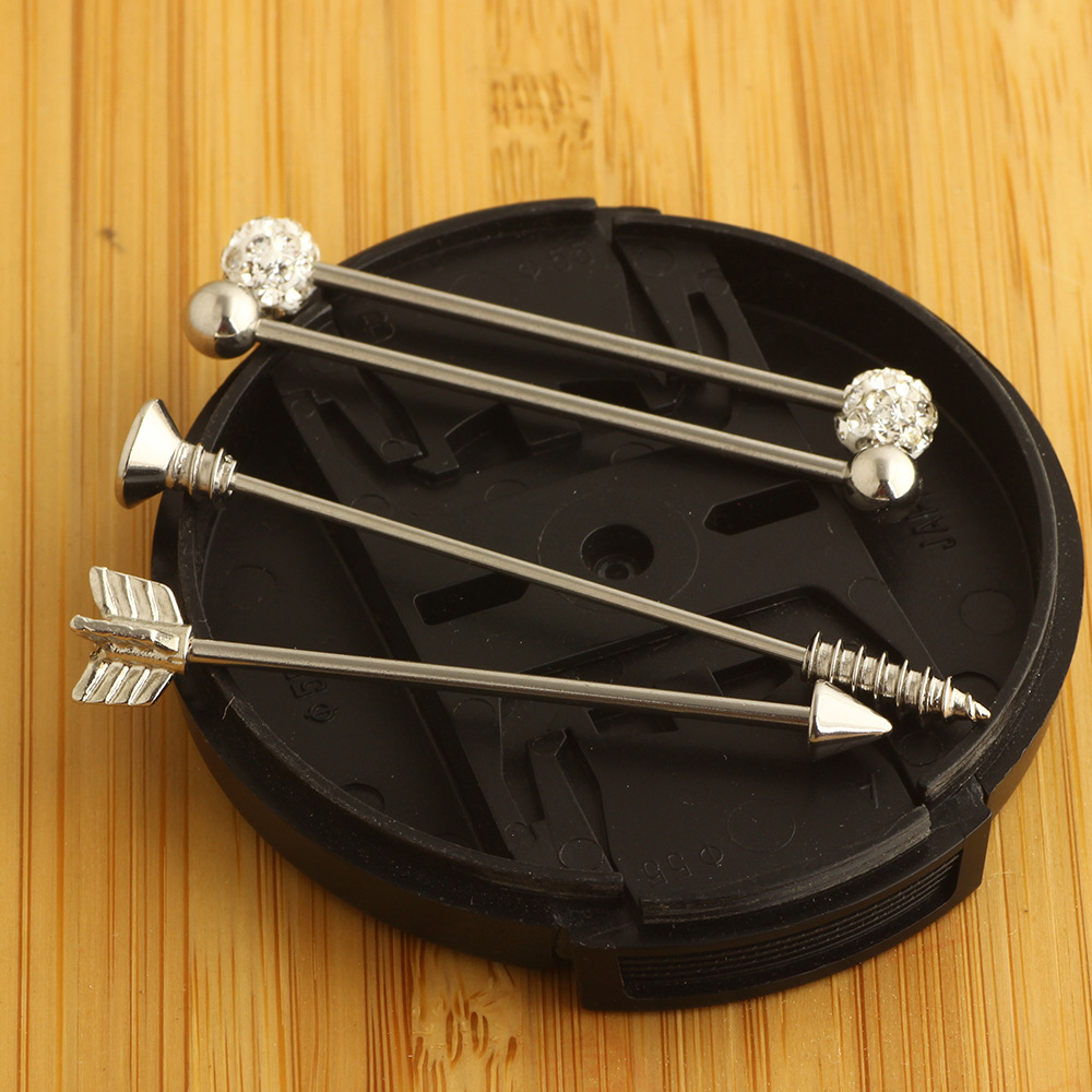 Industrial Barbell Set Arrow Earrings Double Ear Piercing Jewelry Stainless Steel Black detail image 12