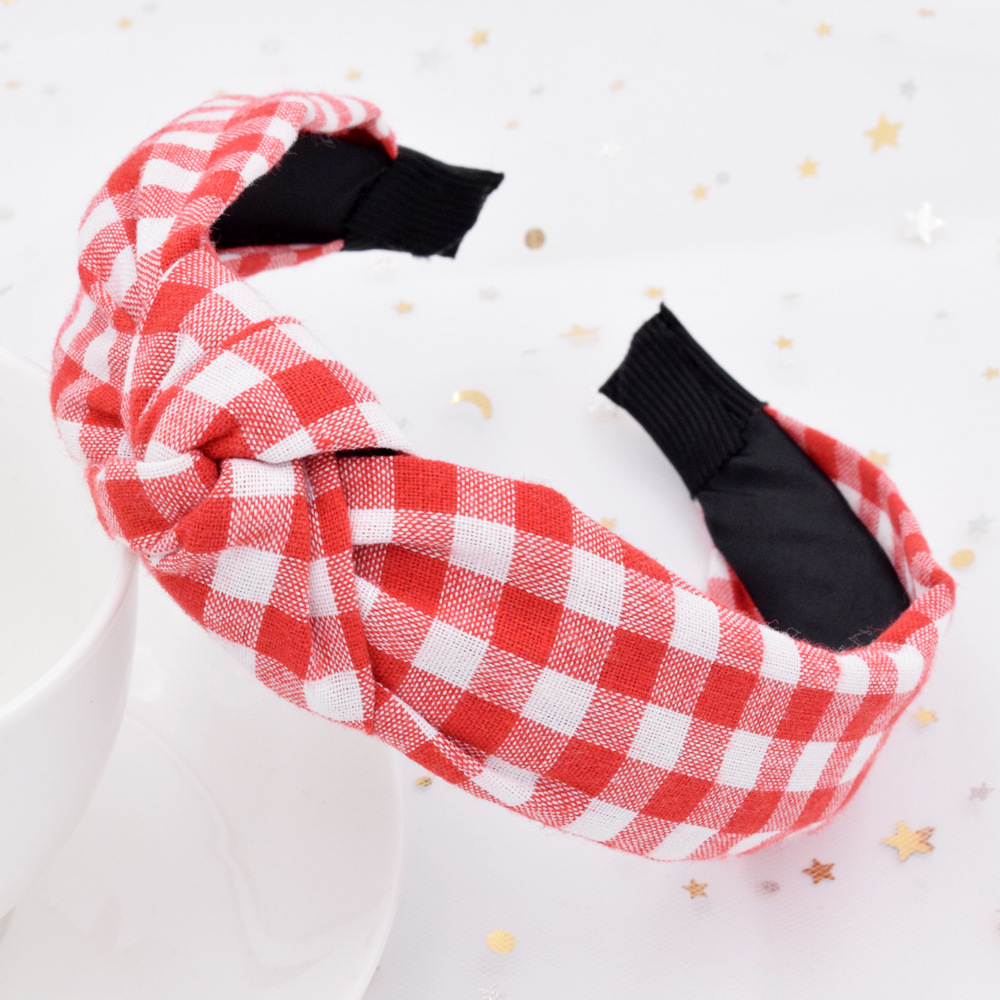 Classic Plaid Striped Korean Plaid Cross-knotted Fabric Color Matching Headband Wholesale display picture 10