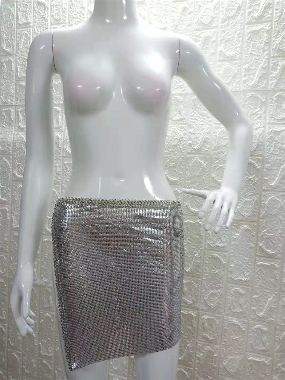 Low-Cut Metal Sequin Tethered Skirt NSXYA39493