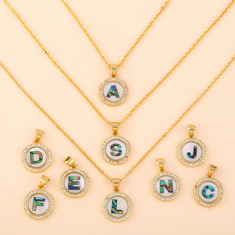 Explosive Letter Necklace Round Colored Shell 26 Letter Diamond Necklace display picture 2