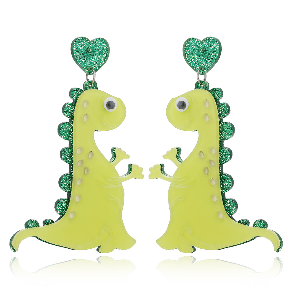 Vente Chaude Japon Et La Corée Du Sud Mignon Célébrité Internet Mignon Animal Boucles D'oreilles Personnalité De La Mode Bande Dessinée Monstre Dinosaure Vert Boucles D'oreilles Pour Les Femmes display picture 2