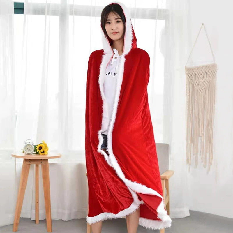 Изготовленный на заказ трансграничный европейский и американский хлопковый Рождественский плащ фестиваль выступлений шляпа Санта-Клауса Униформа красный плащ