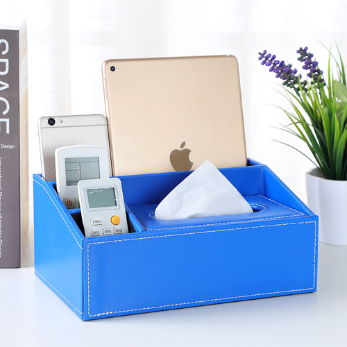 Creative Home Goods Multi-functional Tissue Box with Desktop Remote Control Organizer Leather Tissue Box LOGO Wholesale