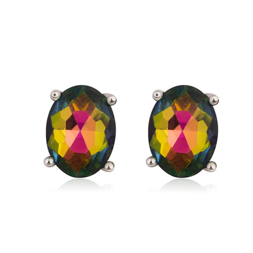 wish hot selling oval colorful stone earrings for women European and American Australian gemstone earrings simple fashion personalized jewelry
