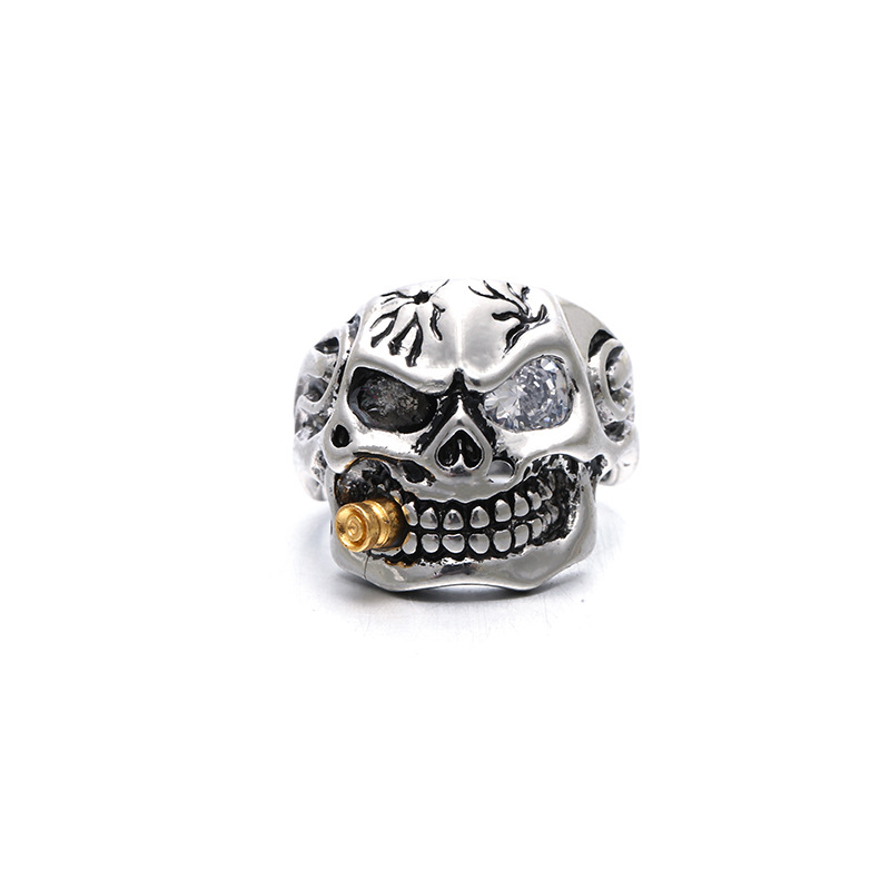 20g Weight Rhinestones Inlay Material Rings Classification 14, 7 Ring Size 1 Piece Quantity Gothic Ethnic Style Cool Style Skull Alloy Plating Inlay Rhinestones Halloween Men's Rings