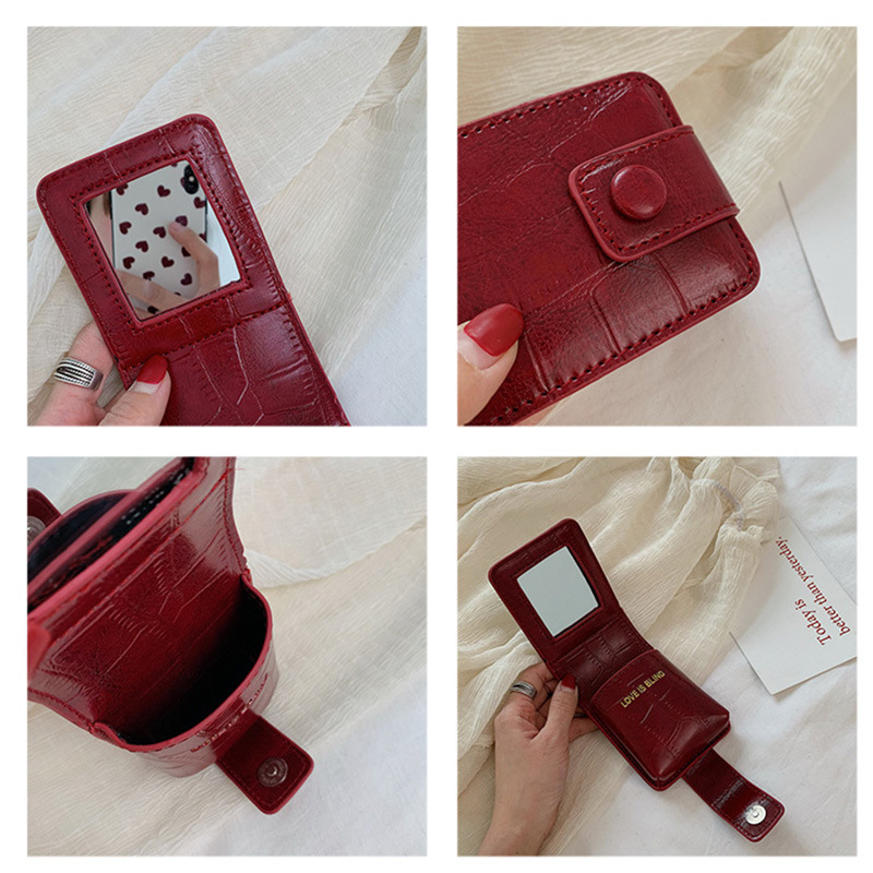 High-end mini lipstick bag with mirror, small portable PU lipstick storage bag, cosmetic bag, makeup bag_voghion.com