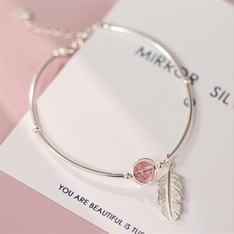 Korean Style Fashion Strawberry Crystal Feather Leaf Elegant Bracelet for Women