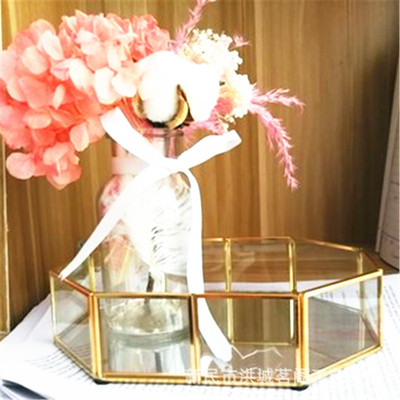 厂价直销欧式镜面底金色八边玻璃收纳托盘果盘茶盘蛋糕甜点展示盘|ms