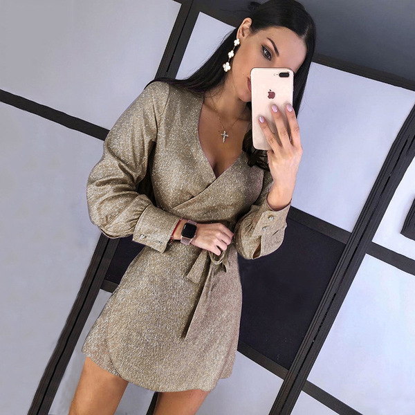 Women’s new slim lace up long sleeve dress