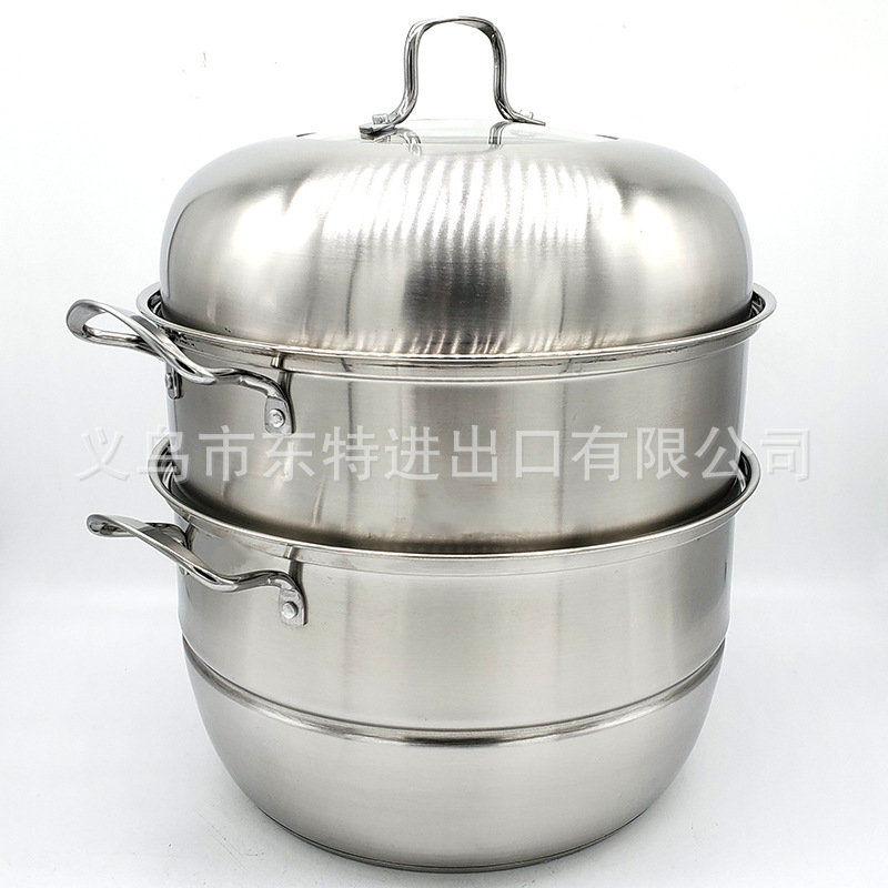 Stainless steel thickened steamer, electric wooden handle, bottom combination cover, three-layer steamer, household multi-functional soup steamer detail image 4