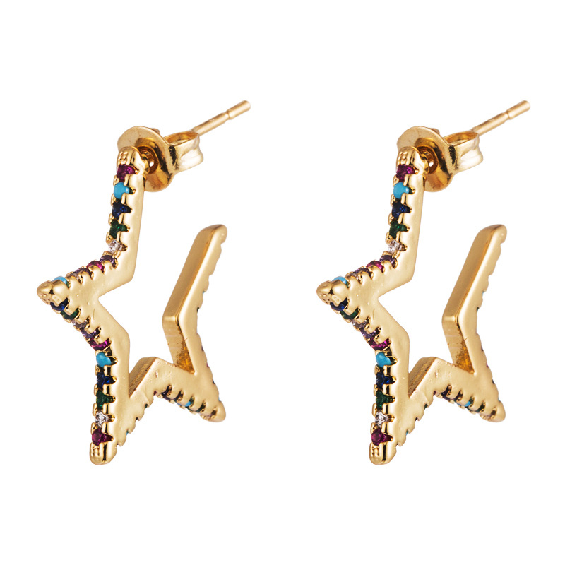 Stud Earrings Micro-inlaid Zircon Corners Five-pointed Star Stud Earrings Fashion Star Earrings display picture 6