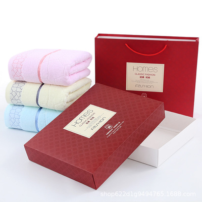 廠家直供廣告禮品毛巾浴巾套裝現貨 素色提花吸水三件套禮盒毛巾