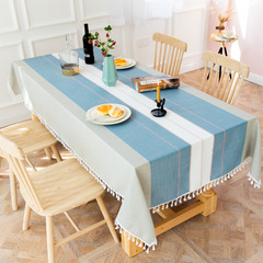 New Korean-style tablecloth, minimalist patchwork striped party event tassel cotton-linen tablecloth, cross-border home textile table cover