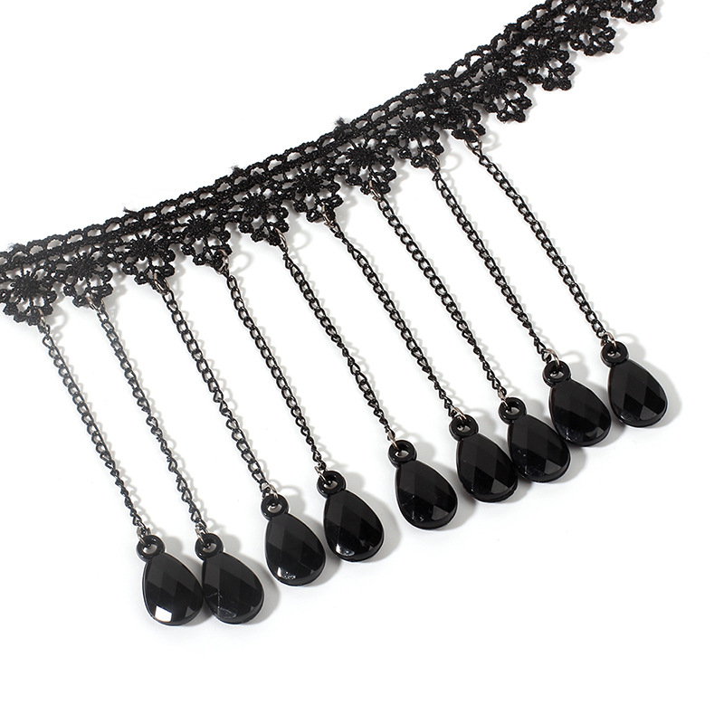 22g Weight Choker Classification 1 Piece Quantity Daily Occasion Acrylic, Lace Material Polka Dots, Tassel Pattern Women'S Gender Plating Design Style Style Style Polka Dots Tassel Arylic Lace Choker Wholesale 8