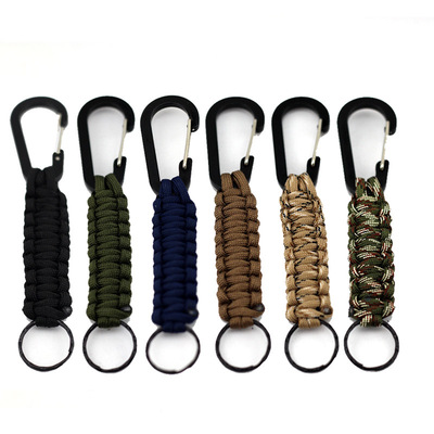銷售傘繩登山扣鑰匙鏈 尼龍編織繩鑰匙扣黑色快挂 鋁登山扣
