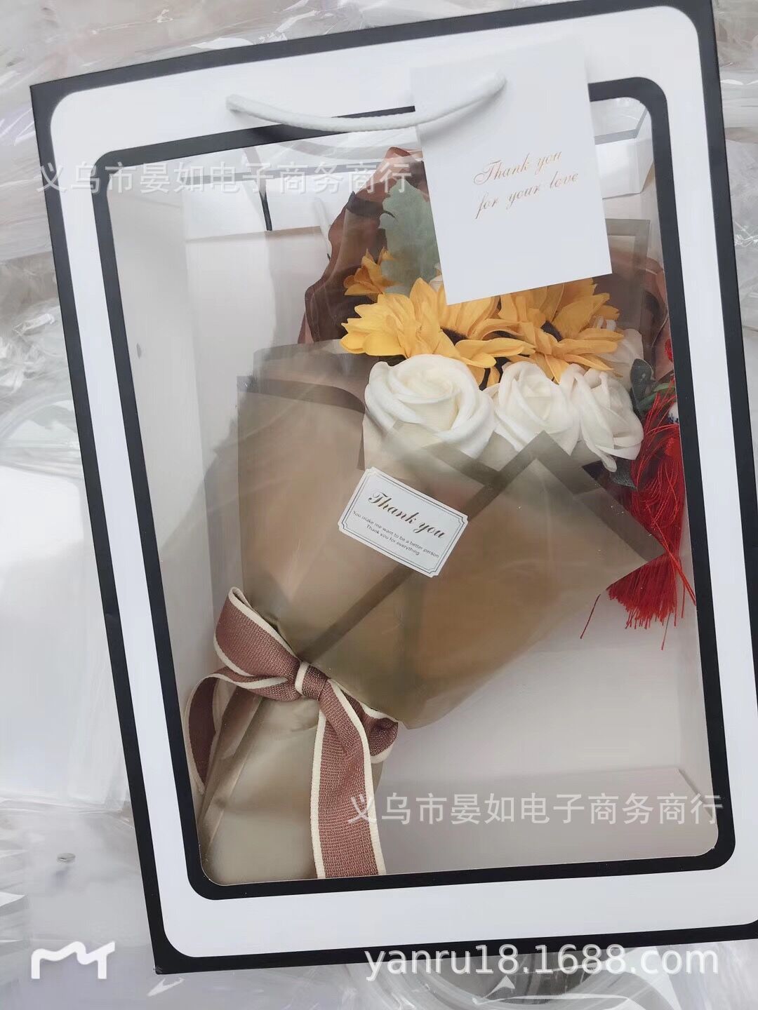  Bolsa de papel con ventana transparente para regalo de flores   