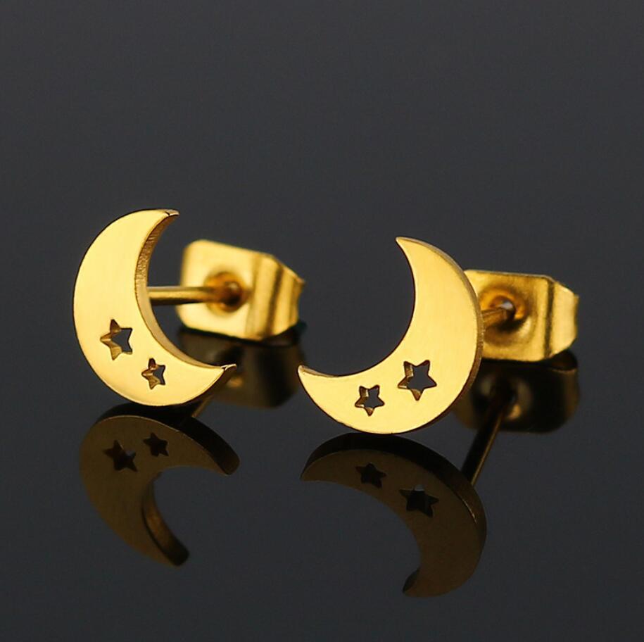 Women's Simple Style Moon Stainless Steel No Inlaid Ear Studs Hollow Out Stainless Steel Earrings display picture 5
