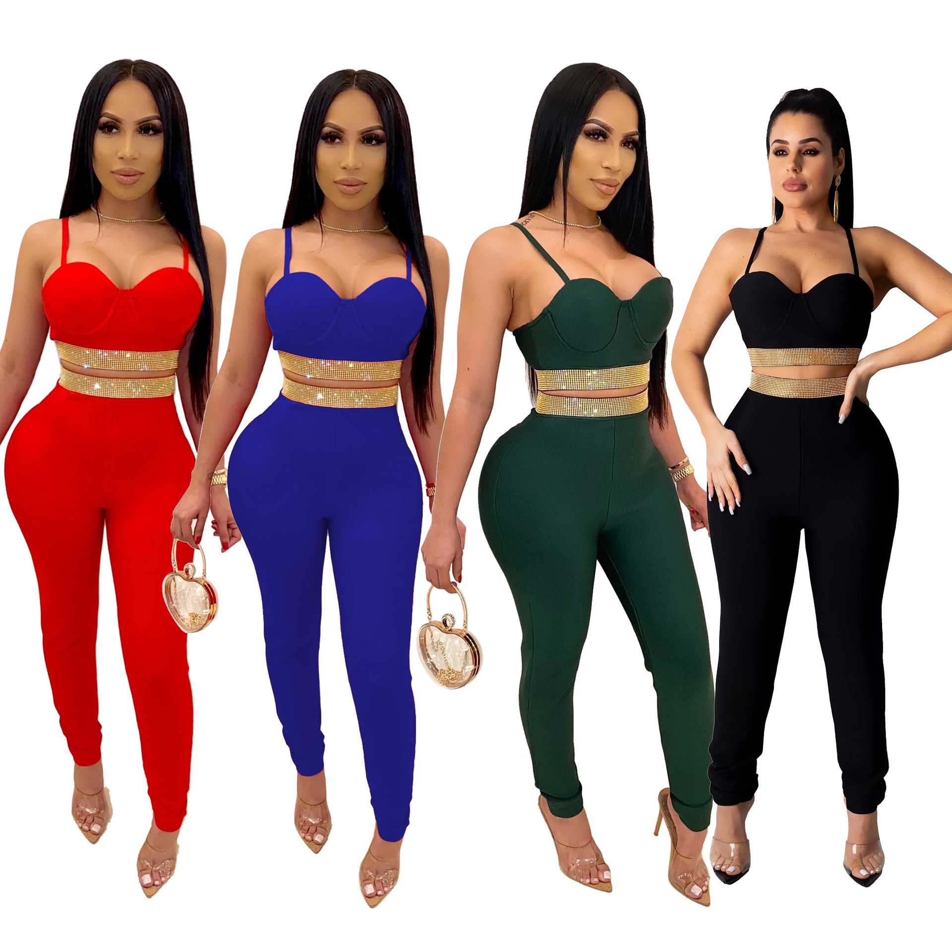 Women'S Suspender Sexy Off Shoulder Nightclub Hot Drill Tight Suit