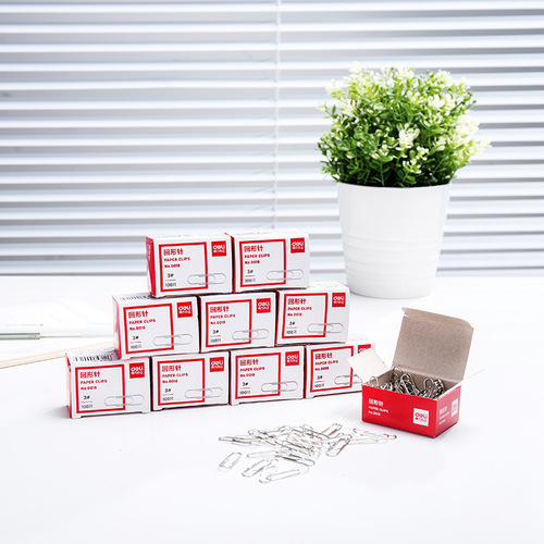 Deli 0018 office desk paper clip 3# metal paper clip nickel-plated rust-proof paper clip 100 pieces/box