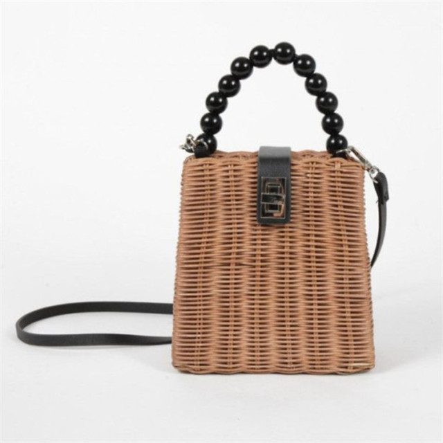 New vine-woven wooden beads handbag hand-woven holiday travel fashion women’s bag