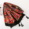 Black autumn scarf, beach cloak, flowered, cotton and linen, sun protection