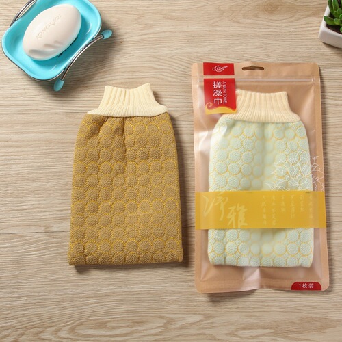 Factory direct sales quilted embroidered round bath towel massage thickened cleansing mud rub treasure decontamination mud bathing gloves