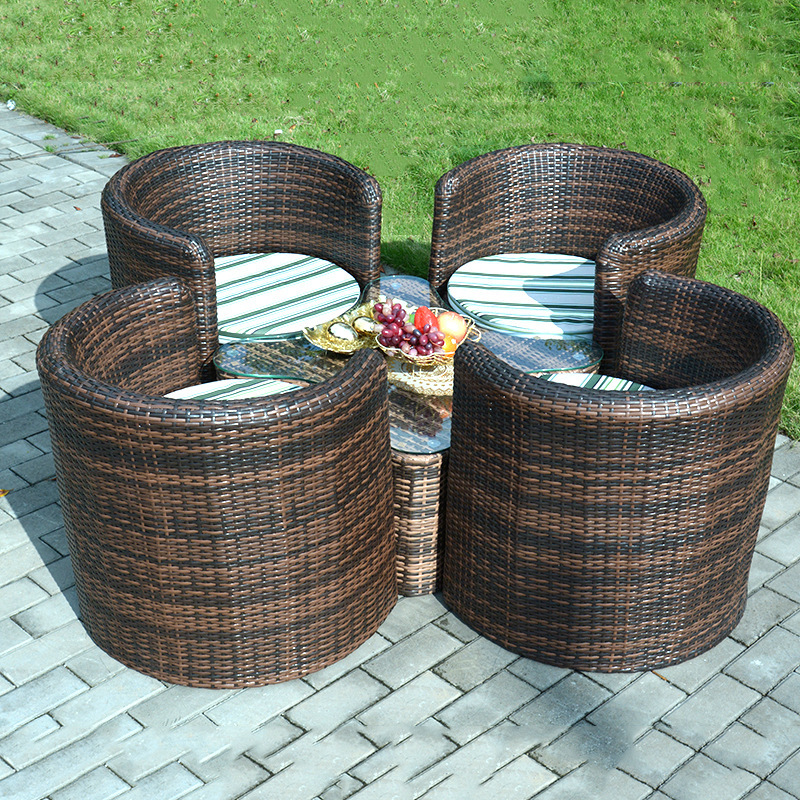 Plum Blossom Rattan Chair Three-Five-Piece Set Combination Rattan Furniture Outdoor Table and Chair Set Outdoor Courtyard Leisure Table and Chair