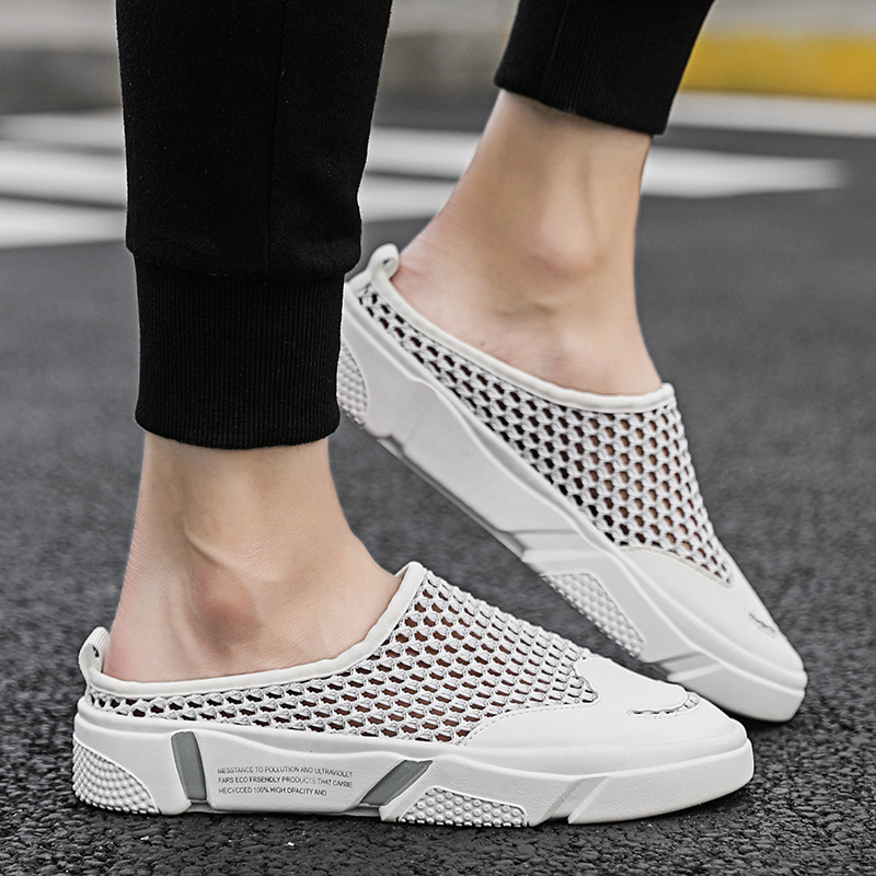2019年夏季新款男鞋戶外休閑鞋 套腳單網男透氣镂空潮鞋 壹件代發