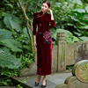 new pattern Autumn and winter Hand drawn have more cash than can be accounted for thickening Sleeve velvet Cheongsam skirt mom banquet Cheongsam skirt