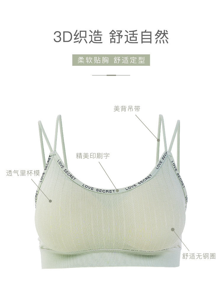 Naked ammonia ice silk breathable, beautiful back wrap, letter thin shoulder strap, gathering fashion, strapless top, base layer sports bra detail image 2